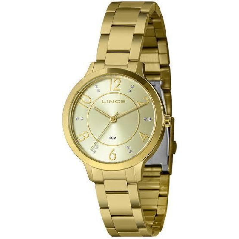 Relogio analogico dourado com brilho