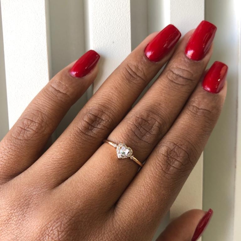 Anel coraçao cravejado