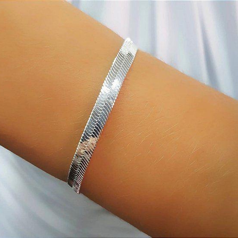 Pulseira fita prata grossa