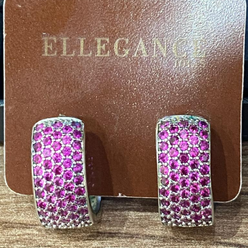 Brinco Argola Click Cravejado Rosa