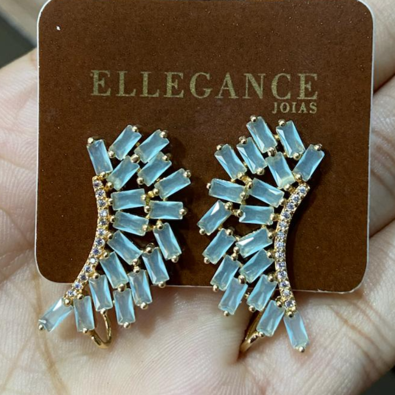 brinco asa de anjo azul cravejada