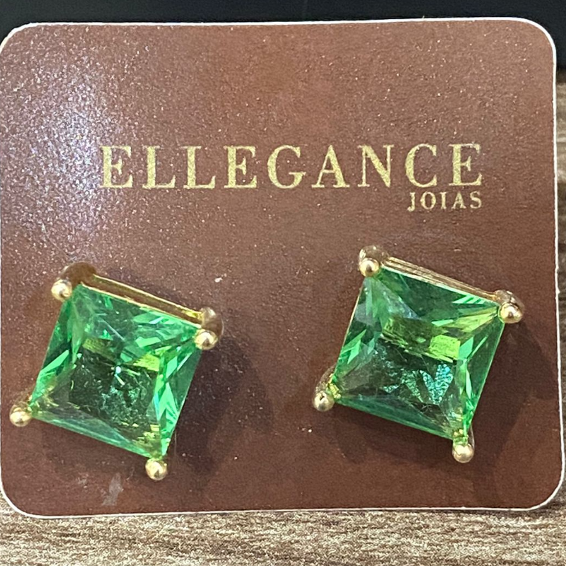 Brinco cristal 4 garras quadrado verde