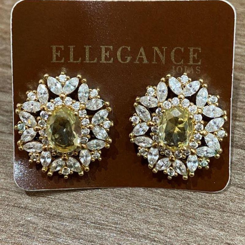 Brinco redondo com cristal amarelo