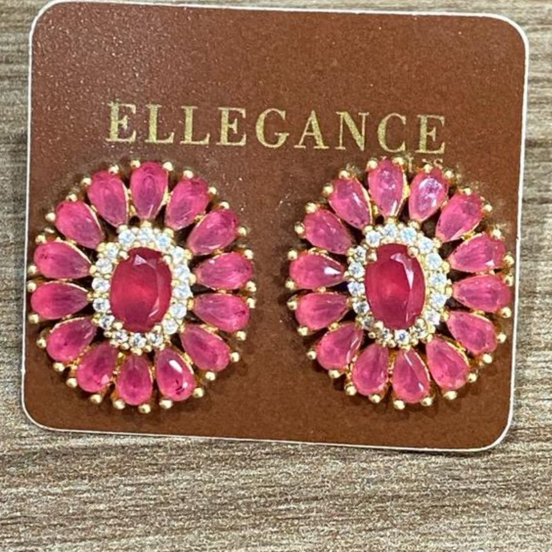 Brinco redondo com pedras vermelhas