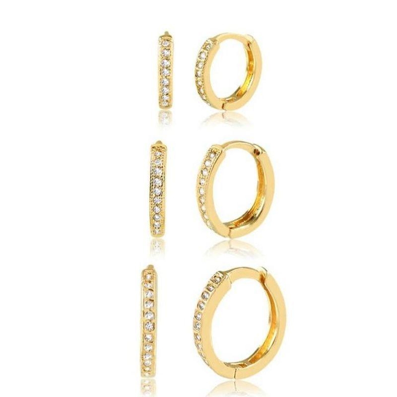 Brinco Trio Argola Click 1 Fileira  Zirconia Detalhada