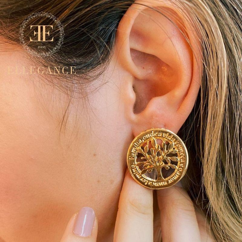Brinco promocional árvore da vida dourada redonda
