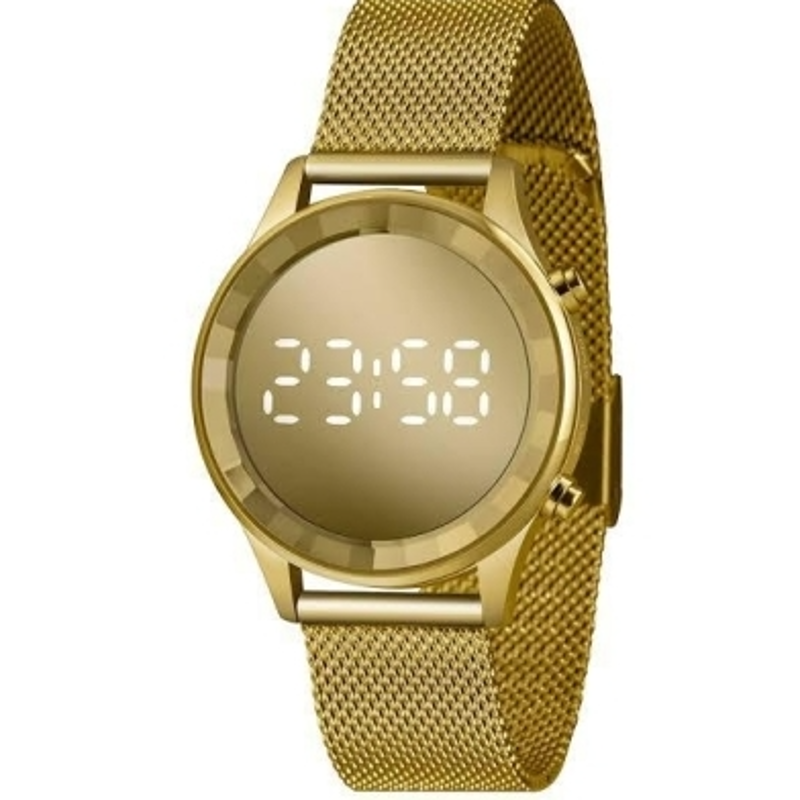 relogio digital dourado