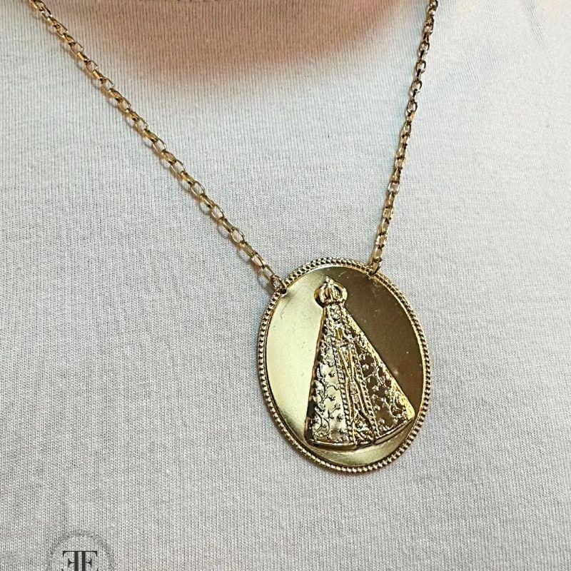 colar bipartido nossa senhora dourado