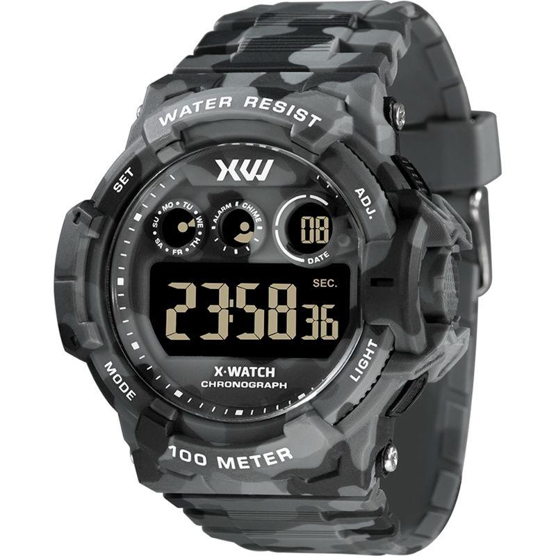 Relógio Digital Masculino Camuflado Preto/Cinza