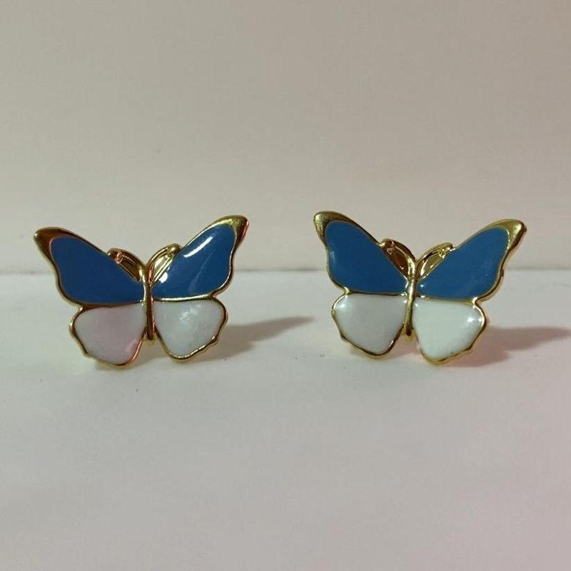 Brinco Borboleta Azul com Branco