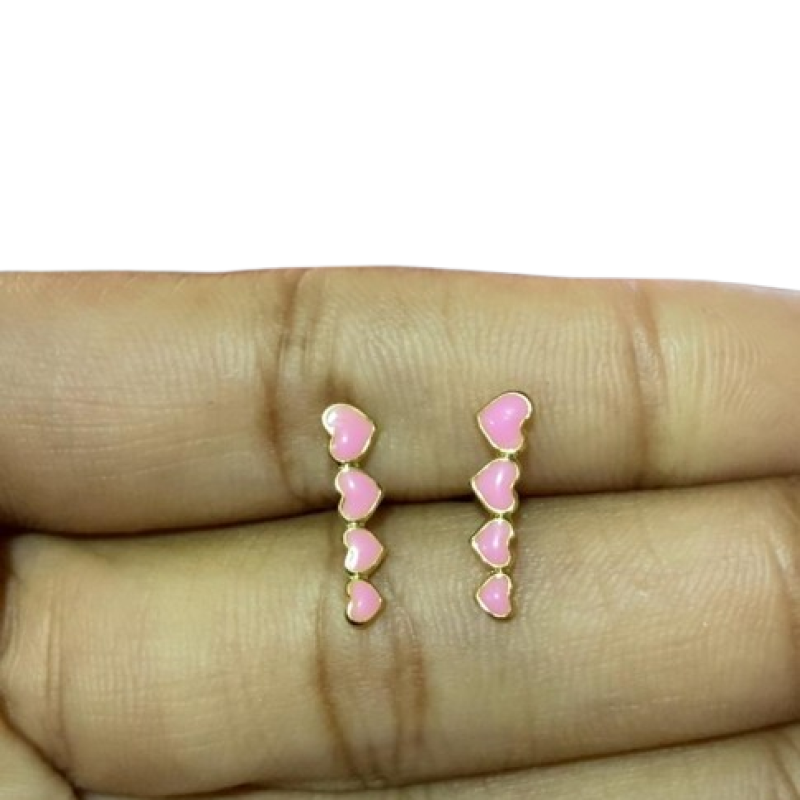 Brinco Infantil 4 Corações Rosa