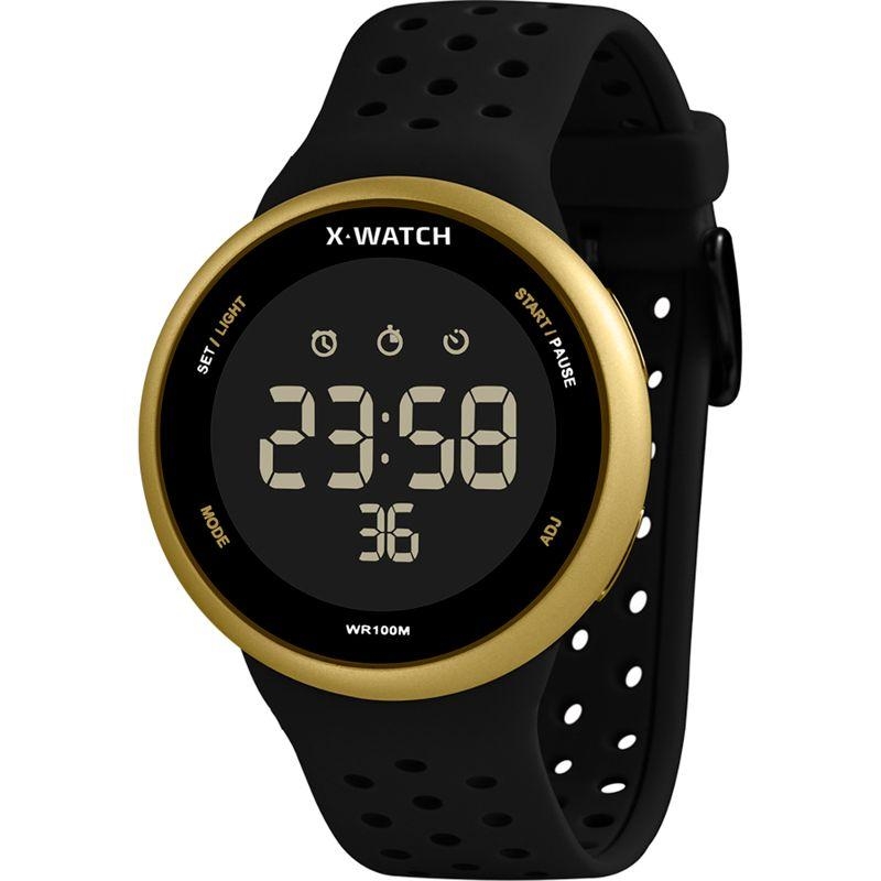 Relógio Digital Masculino Preto Detalhes Dourado