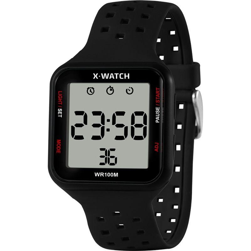 Relógio Digital Masculino Quadrado Preto Detalhes Vermelhos