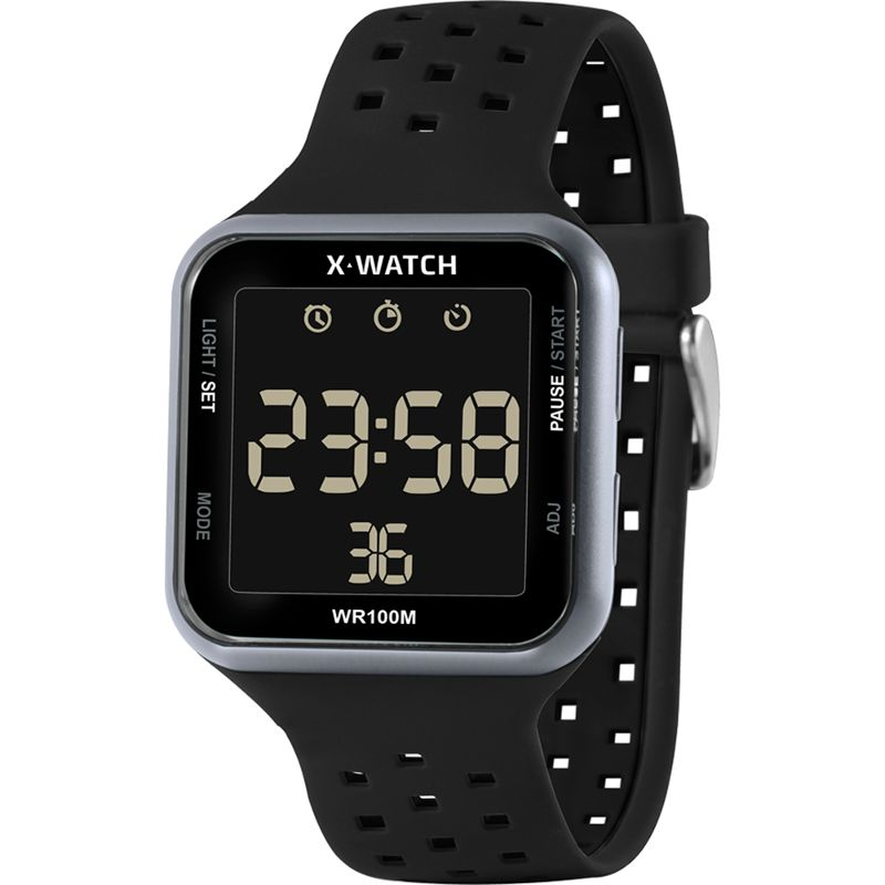 Relógio Digital Masculino Quadrado Preto e Grafite