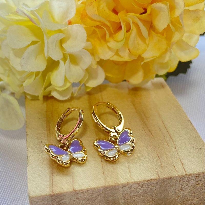 Brinco Argola Click Com Borboleta Lilas