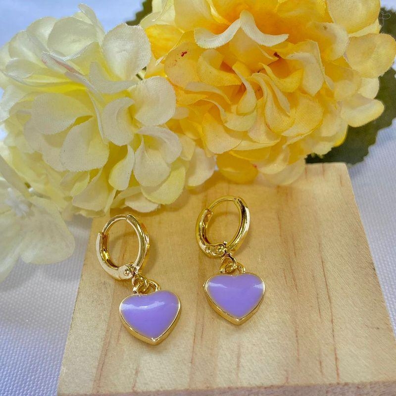 Brinco Argola Click Com Coração Lilas