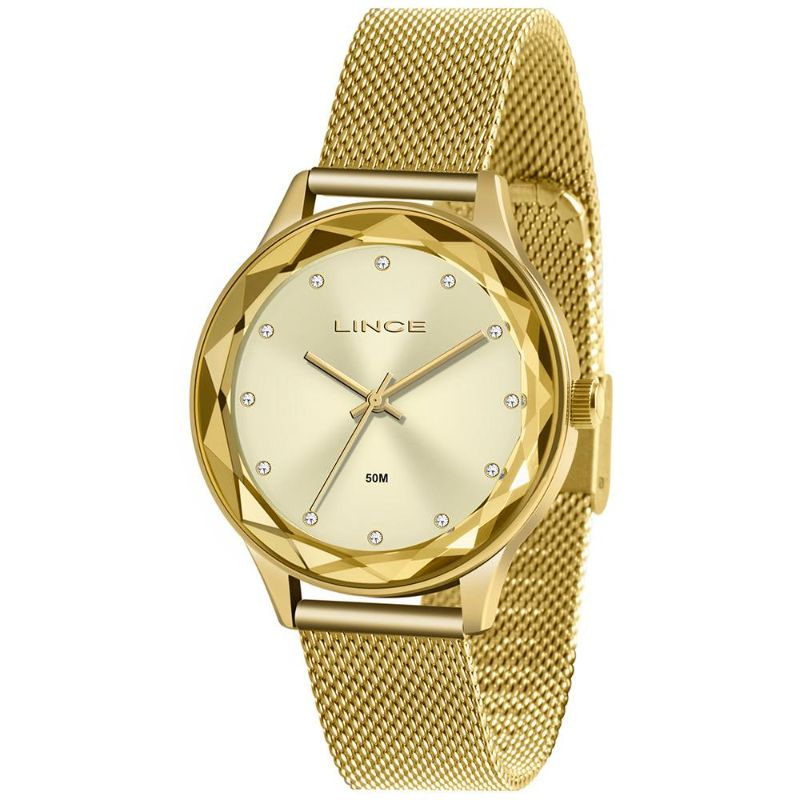 Relógio Analógico dourado com pontos de luz