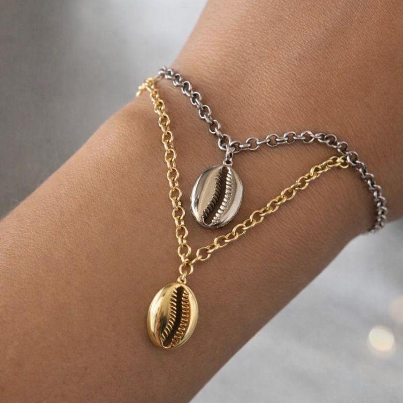 pulseira buzio grande elo portugues rodio