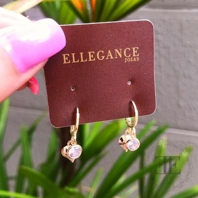 Brinco Argola Click com Zirconia e Um Coração