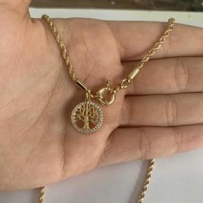 Colar Cordão Baiano Arvore da Vida Cravejada Fecho Boia