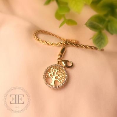 Pulseira cordão baiano com pingente arvore da vida cravejado pequeno