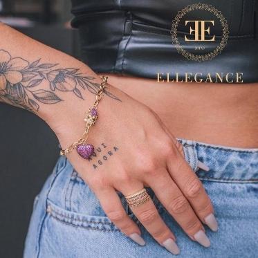 Pulseiras elos com coração e fecho cravejados com zirconia rubi