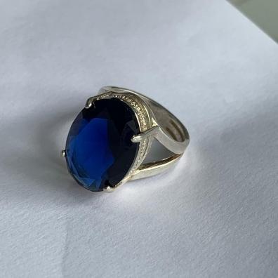 Anel Prata Cravejado com Pedra Natural Azul