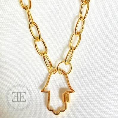 Colar Elos Fecho Mão de Fátima Mosquetão