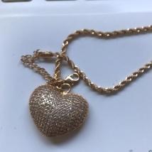Pulseira cordão baiano com coração grande cravejado com forro