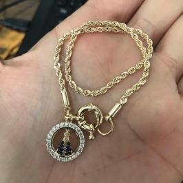 Pulseira cordão baiano com pingente redondo nossa senhora cravejado