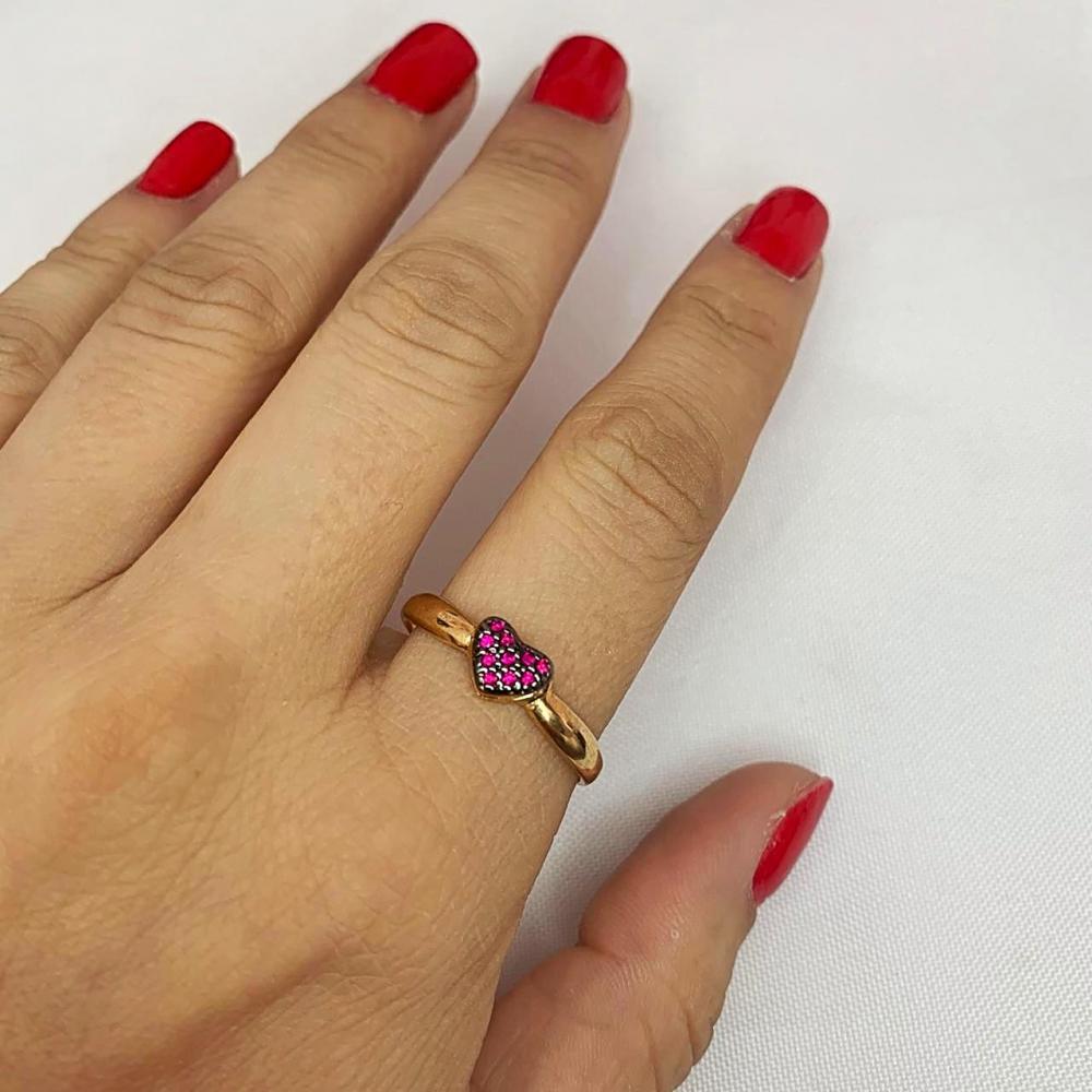 Anel Coração Cravejado Rosa