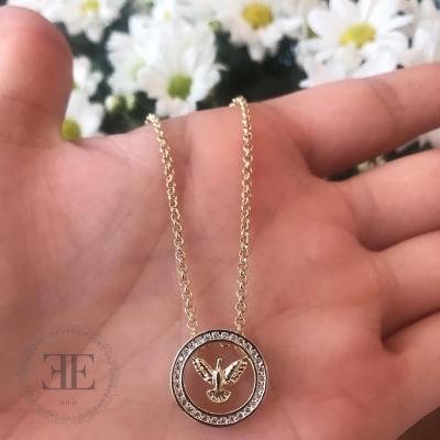 Colar Corrente Elo português Fino com Pingente Espirito Santos Cravejado