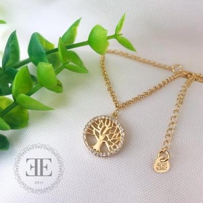Pulseira Elo português Fino com Pingente Arvore da Vida Cravejado