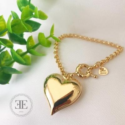 Pulseira Elo português Fino com Pingente de Coração