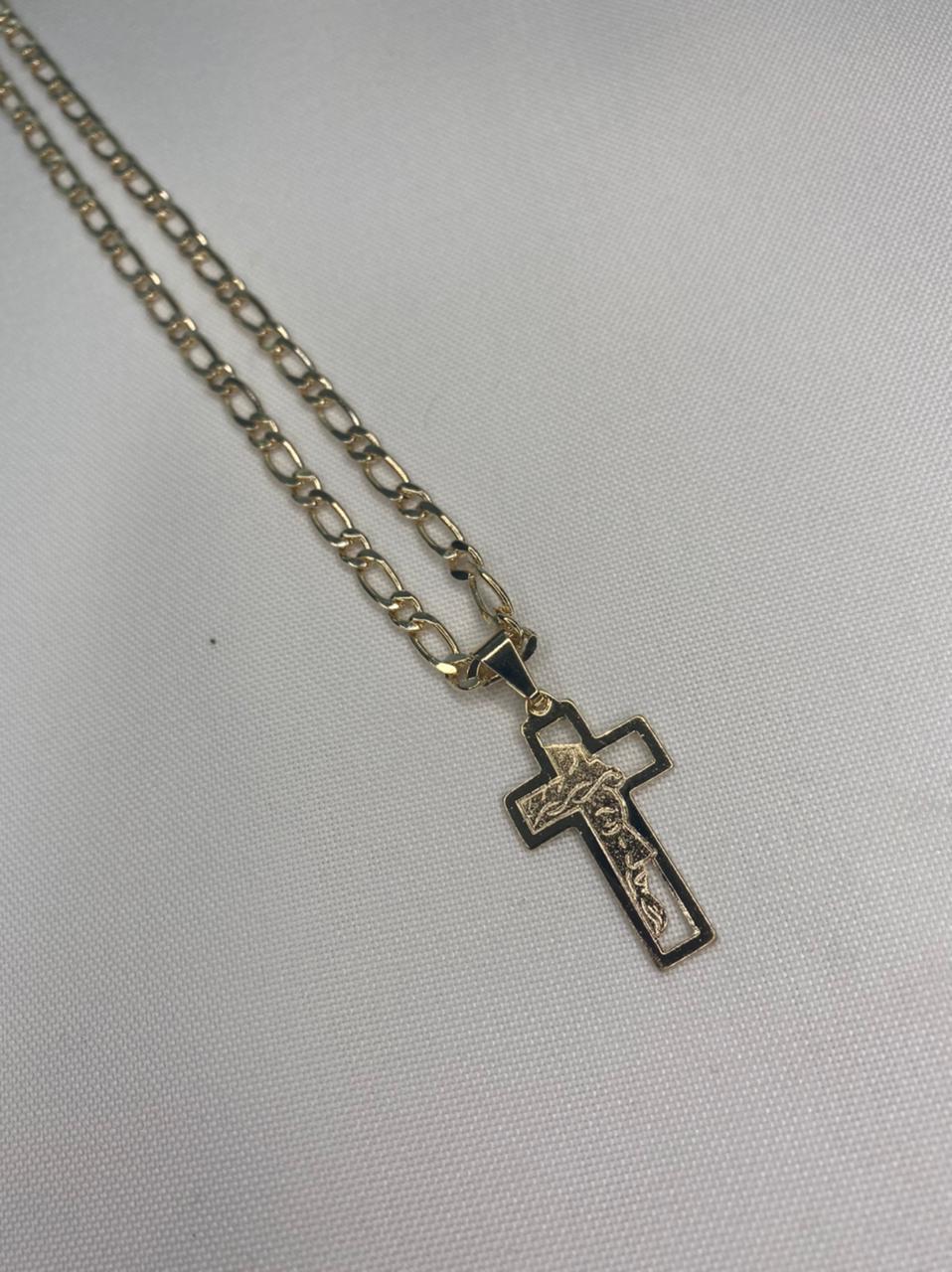 Colar Masculino com Pingente de Cruz com Rosto de Jesus