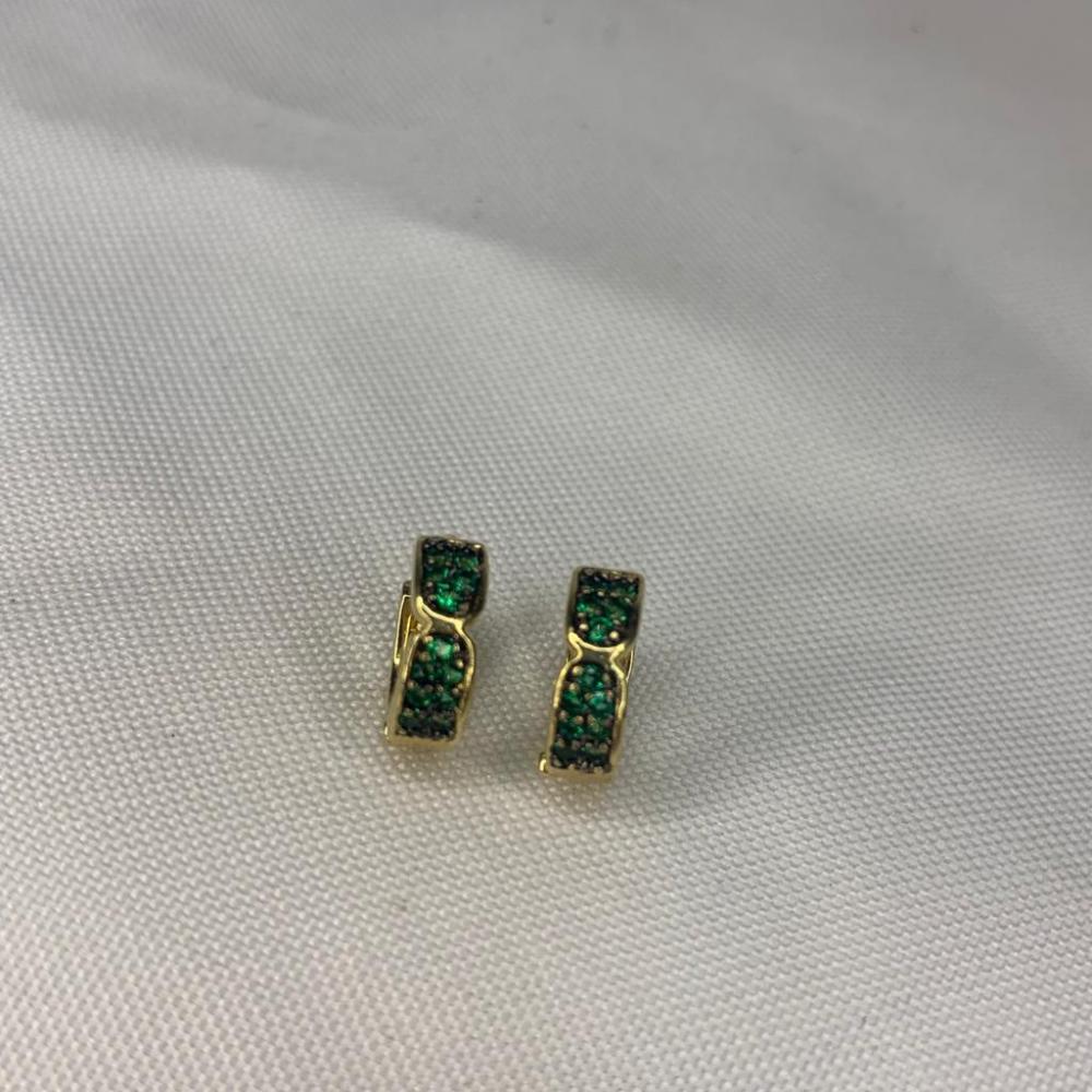 Brinco Argola Click 2 Linhas Cravejadas Verde