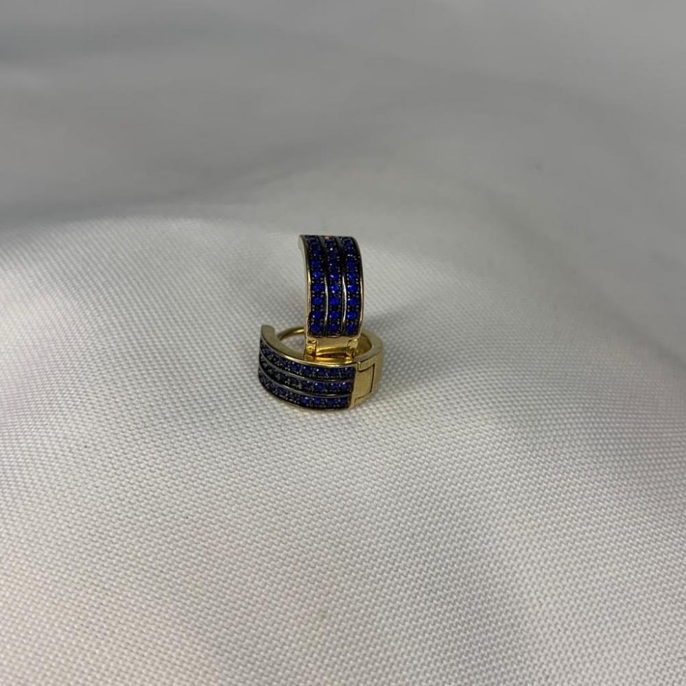 Brinco Argola Click 3 Linhas Cravejadas Azul