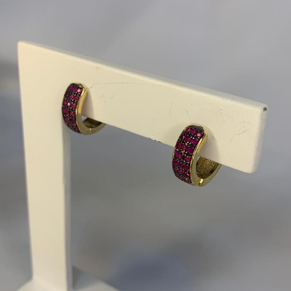 Brinco Argola Click 3 Linhas Cravejadas Rosa