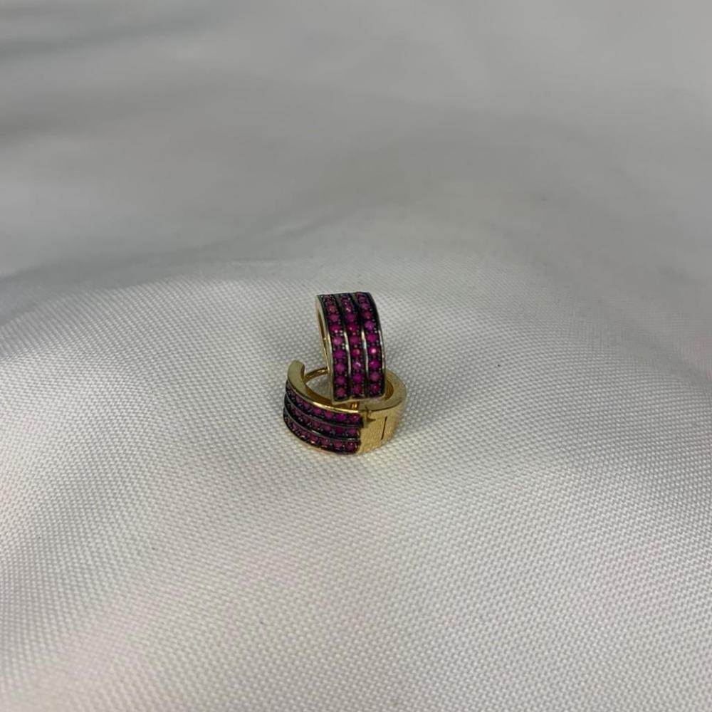 Brinco Argola Click 3 Linhas Cravejadas Rosa