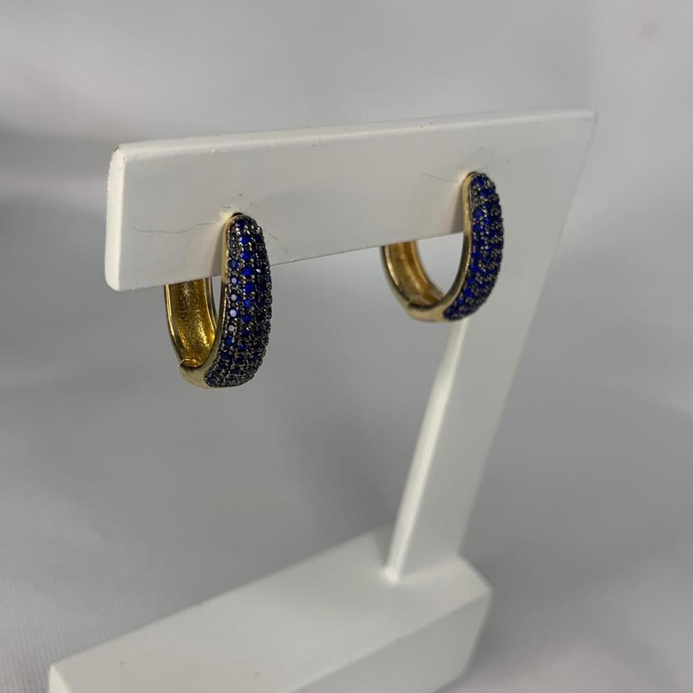 Brinco Argola Click 4 Linhas Cravejadas Azul