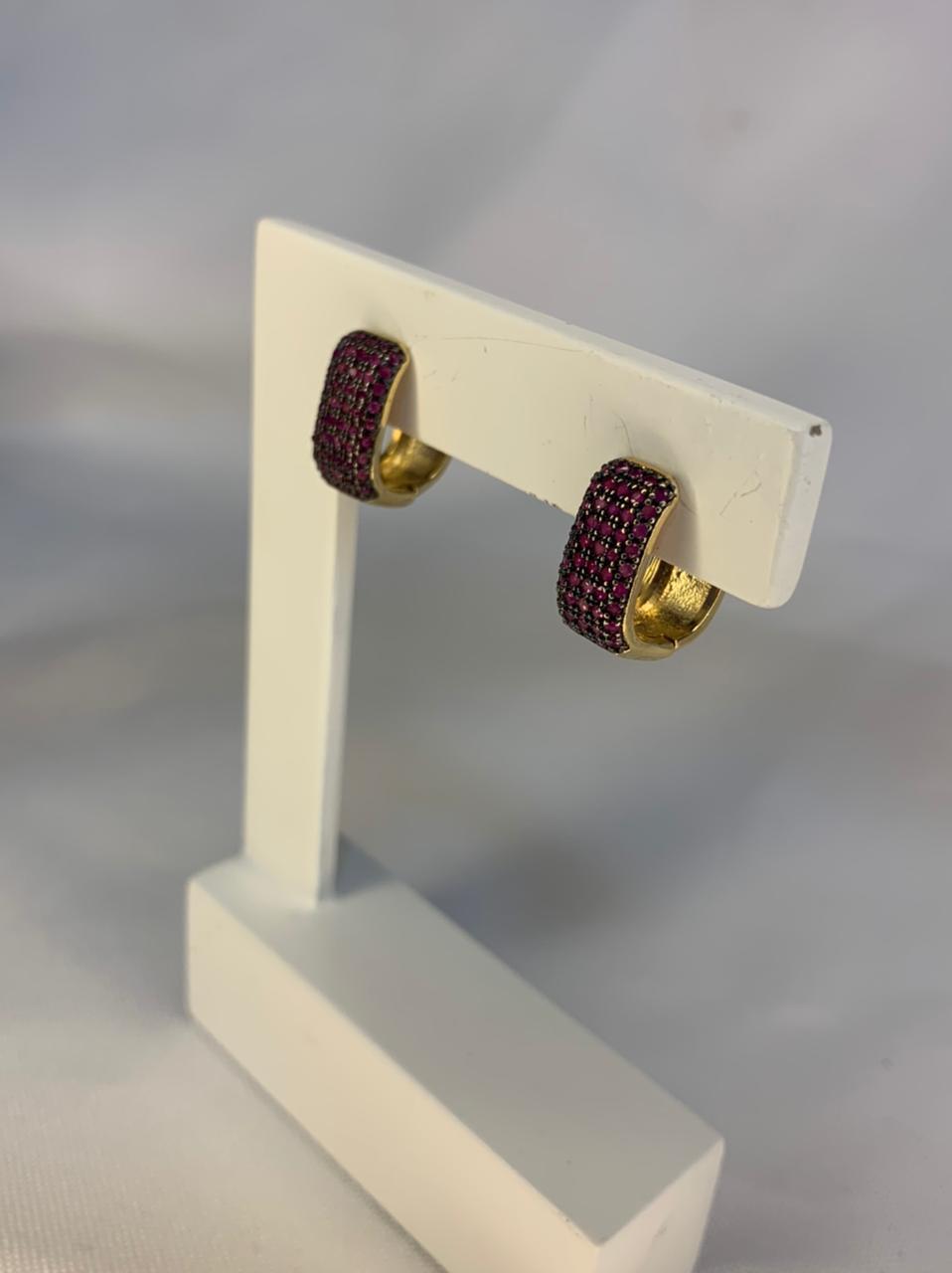 Brinco Argola Click 5 Linhas Cravejadas Rosa