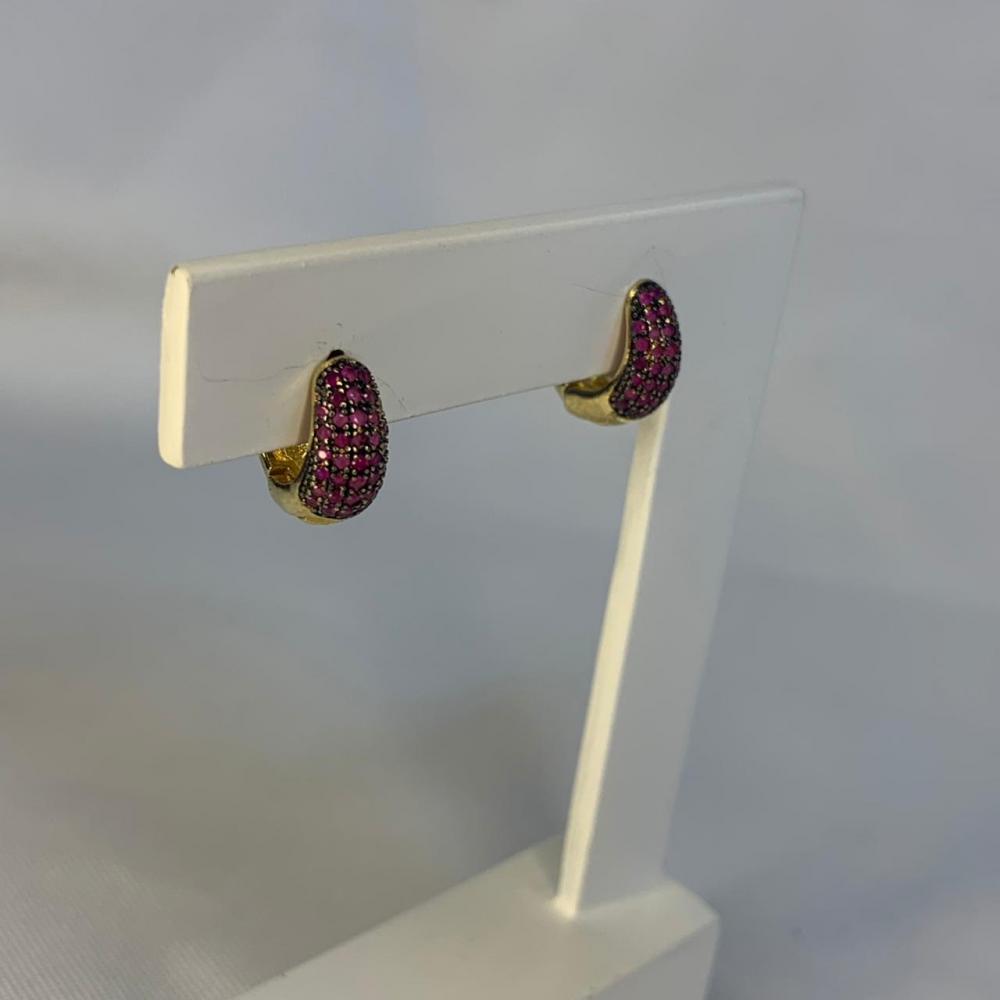 Brinco Argola Click 5 Linhas Cravejadas Rosa