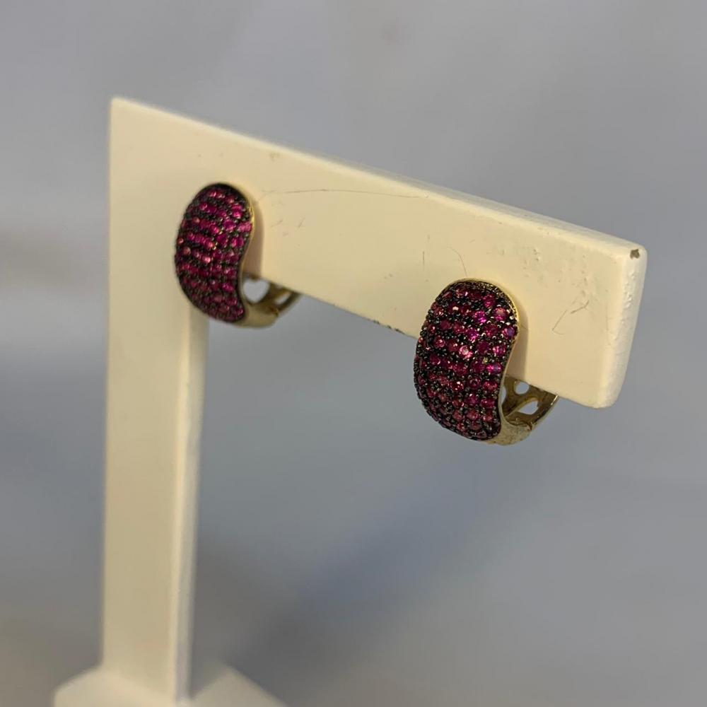 Brinco Argola Click 7 Linhas Cravejadas Rosa