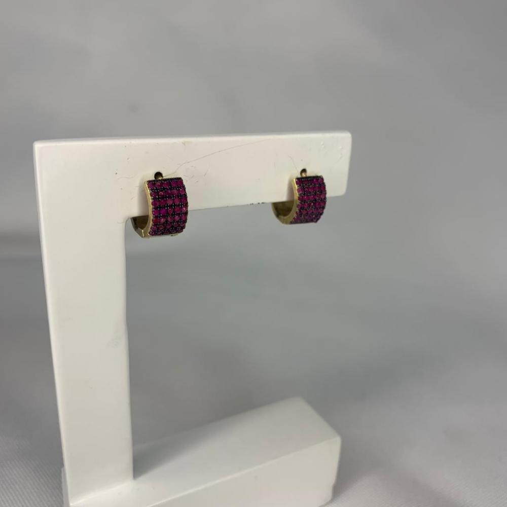 Brinco Argola Click Cravejada 5 Linhas Rosa
