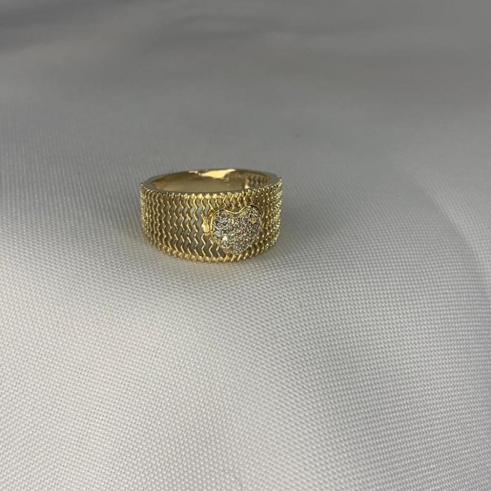 Anel Tela com Coração Cravejado