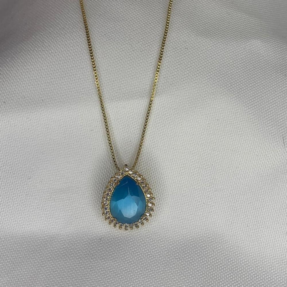 Colar Pedra de Zircônia Azul Cravejada