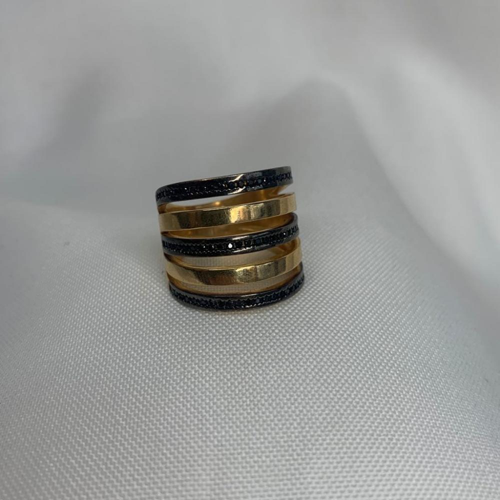 Anel Cravejado 3 Linhas Preto