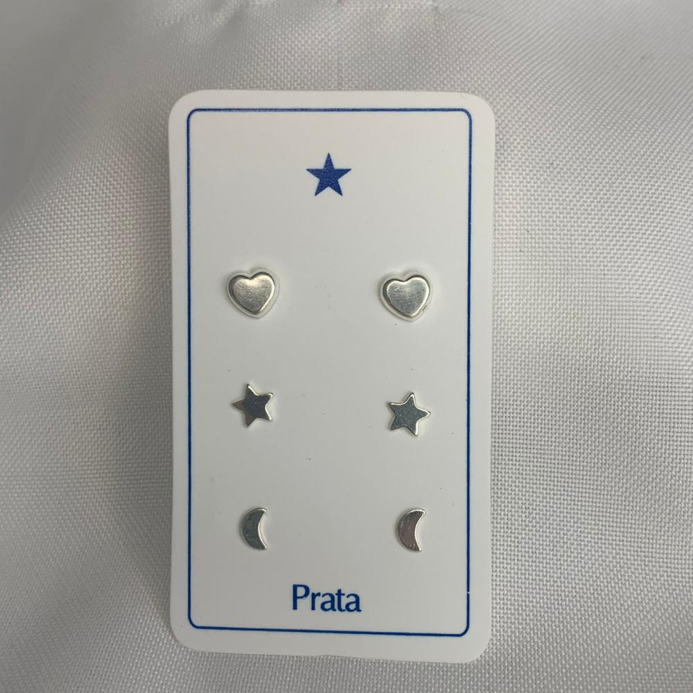 Brinco Trio Coração Estrela Lua