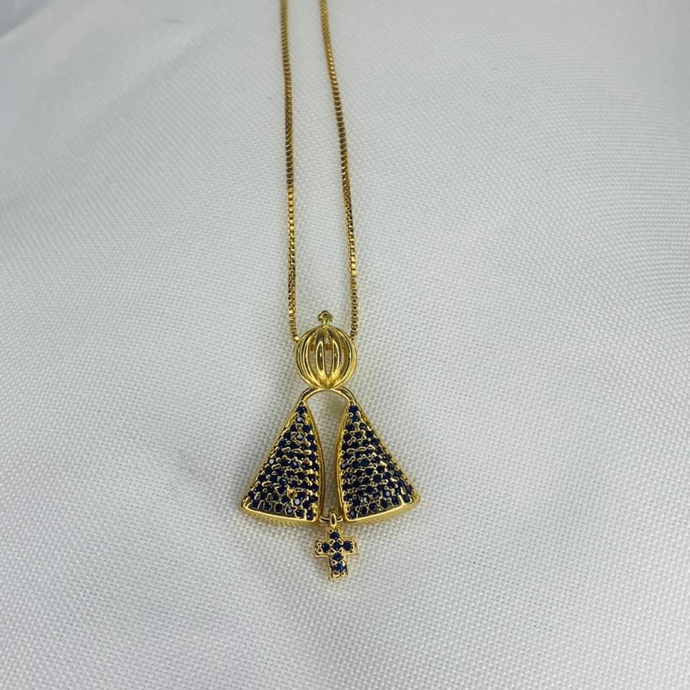Colar Nossa Senhora Cravejada em Azul