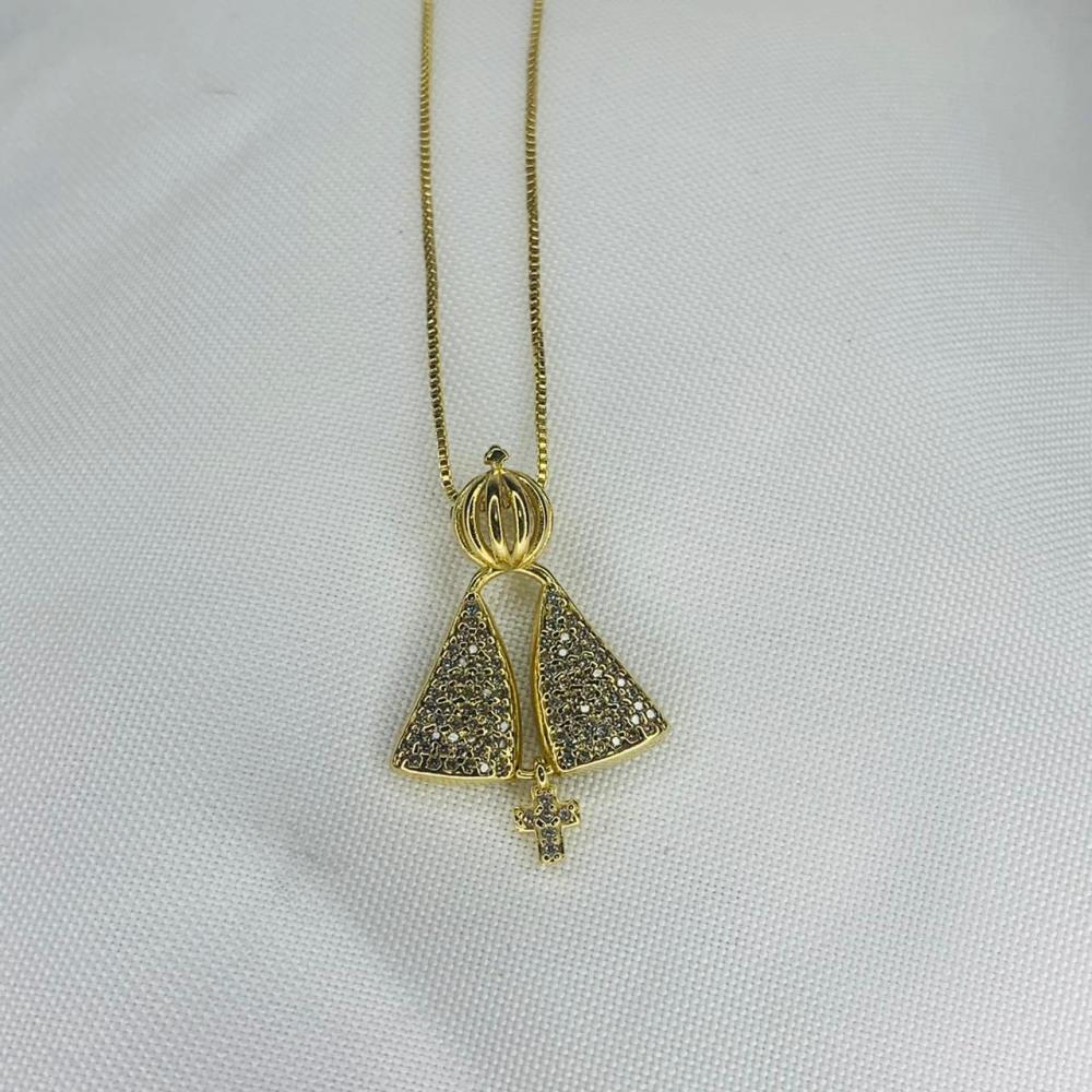 Colar Nossa Senhora Cravejada em Branco
